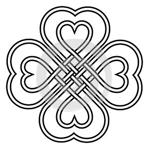 Celtic heart knot in the shape of a clover leaf bringing good luck and love vector knitted heart knot