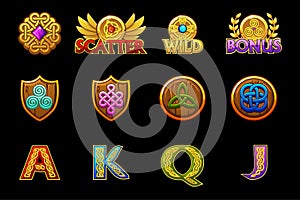 Celtic icons for casino machines slots game with celtic Symbols. Vector slots icons on separate layers.