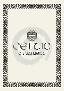 Celtic knot braided frame border ornament. Vector illustration.