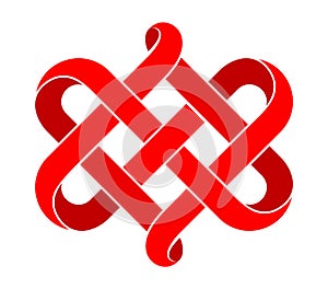 Celtic knot made of interweaved mobius stripe as two twisted hearts symbol. Sign of forever love