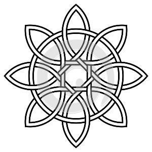 Celtic knot of petals and circle of nature and longevity, vector Tibetan symbol knot eternal life and love