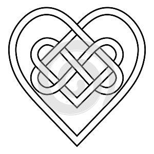 Celtic knot rune bound hearts infinity vector symbol sign of eternal love, tattoo logo pattern of hearts