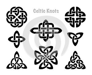 Celtic knots silhouettes. Irish knot symbols, celt three trintiy endless knotted shape vector icon, infinite spirit