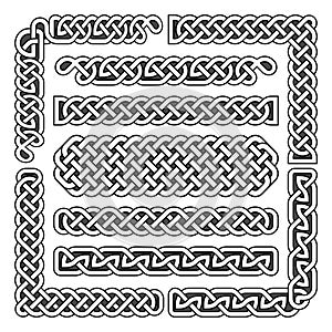 Celtic knots vector medieval seamless borders, patterns, and ornament corners. Pattern brushes set