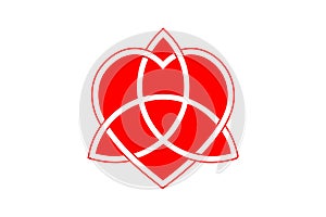 Celtic love knot, intertwined heart shape and Triquetra, Everlasting Love symbol knot. Red Logo icon Valentines concept, vector