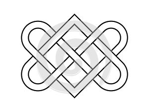 Celtic love knot line icon. Old ornament symbolizing love. Two interlocking hearts.
