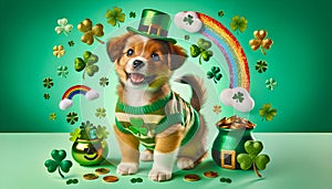 a celtic puppy Ireland season leprechaun saint event pet cute sweet st patricks day pot gold bar lucky shamrock luck clover