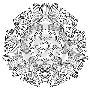 Celtic ravens ornament mandala