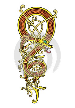 Celtic, Scandinavian vintage pattern is in the form of a twisted dragon