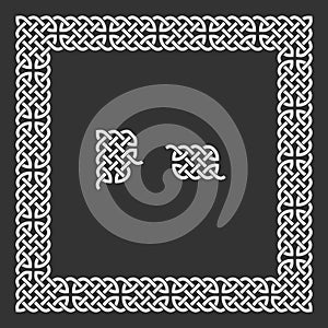 Celtic Style frame, pattern and corner isolated on white background. Vector illustration