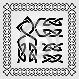 Celtic Style frame, pattern and corner isolated on white background. Vector illustration