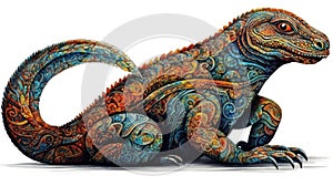 Celtic-style Komodo dragon created with generative AI technology