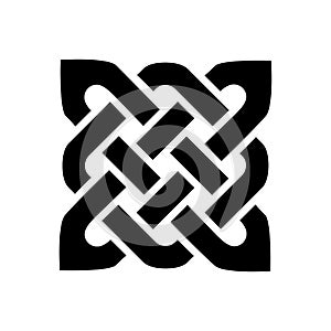 Celtic style square shape element based on eternity knot patterns in black on white background inspired by Irish St Patrick`s Day