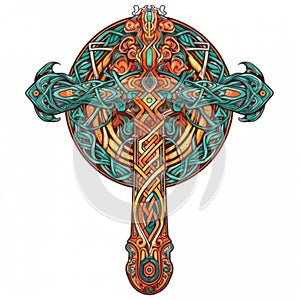 Celtic-style tribal cross and sword created with generative AI technology