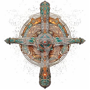 Celtic-style tribal cross and sword created with generative AI technology