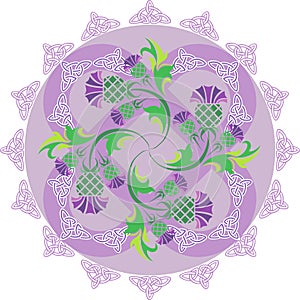 Celtic symbols ornament with flowers thistle and Celtic knots