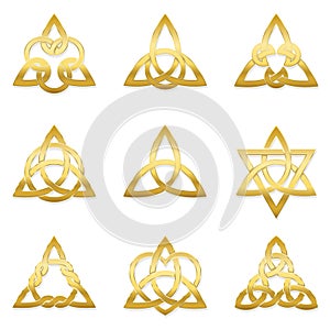 Celtic Triangle Knots Nine Golden Symbols