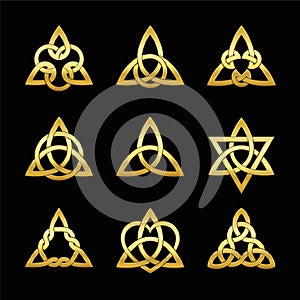 Celtic Triangle Knots Nine Symbols Golden Black