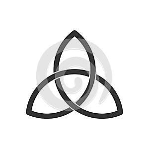 Celtic trinity knot. Triquetra symbol. Three parts unity icon. Ancient ornament symbolizing eternity.