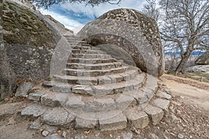Celtic Vetton sacred space Nemeton Altar of sacrifices sculpted in granite. Guadarrama Mountains near San Lorenzo del Escorial photo