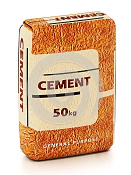 Cement bag with generic package design isolated on white background. 3D illustration