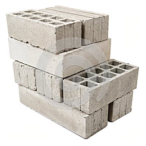 Cement brick stack isolated on white background photo