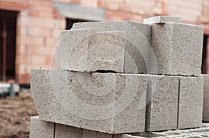 cement bricks pile in construction site