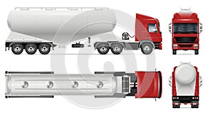 Cement bulk carrier truck vector mockup side, front, back, top view