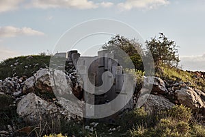 Cement bunker at sunset time, Israel, Samaria.