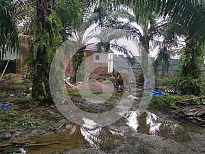 Cement or concrete mixer machine located on the construction farm