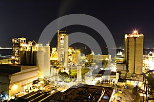 Cement factory at night