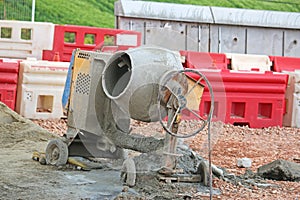 Cement mixer on a road construction site