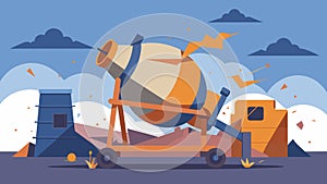 The cement mixer stands stoically in the midst of the chaotic scene seemingly unaffected by the elements.. Vector photo