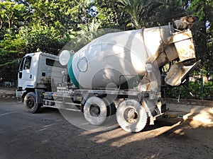 Cement mixer truck ready for home construction