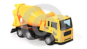 Cement mixer truck toy isolated on white background.