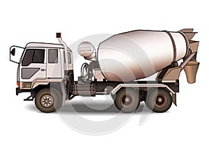 Cement mixer truck on white