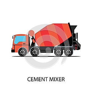 Cement mixer truck on white background.