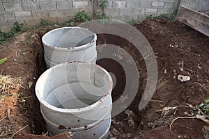 Cement pipe tank,treatment waste water in asian house construction site for toilet