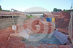 Cement pit on a road construction site