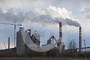 Cement plant smoke from the pipe manufacturing factory