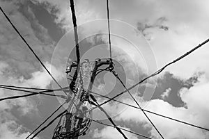 Cement post with a large number of cables photo