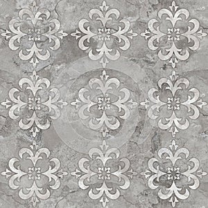 Cement texture and damask pattern background, grunge backdrop