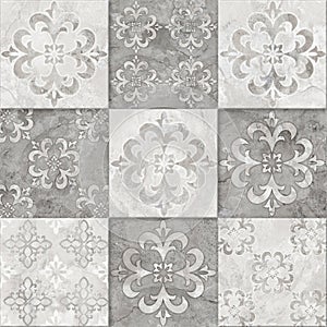 Cement texture and damask pattern background, grunge backdrop
