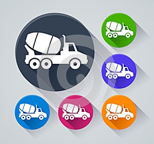 Cement truck circle icons with shadow