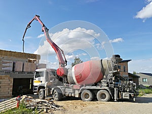 Cement truck in construction site