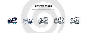 Cement truck icon in different style vector illustration. two colored and black cement truck vector icons designed in filled,