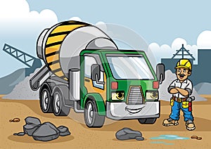 Cement truck illustration on construction site