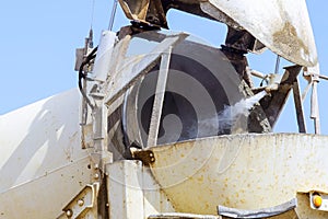 Cement truck mixer pouring cement