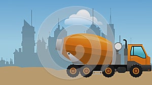 Cement truck passing by city HD definition