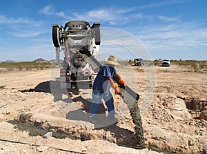 Cement Truck Pouring Cement into Hole - Horizontal